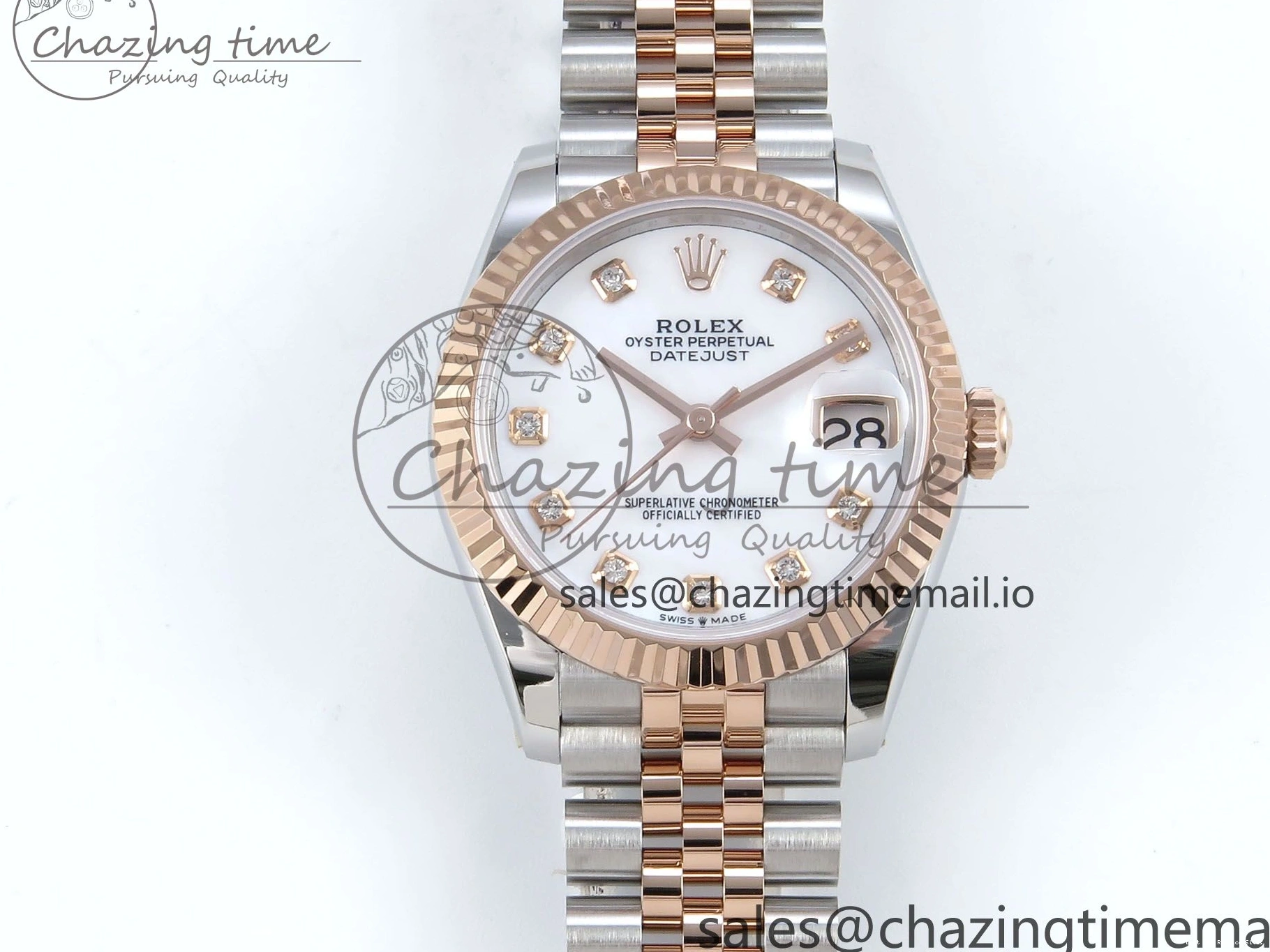 Good Copy Rolex Watches Diamonds QuickDry Best White on 1:1 SS 31 Bracelet MOP 904L Jubilee DateJust ETA Steel ARF 278271 Dial RG 517 Edition 0122